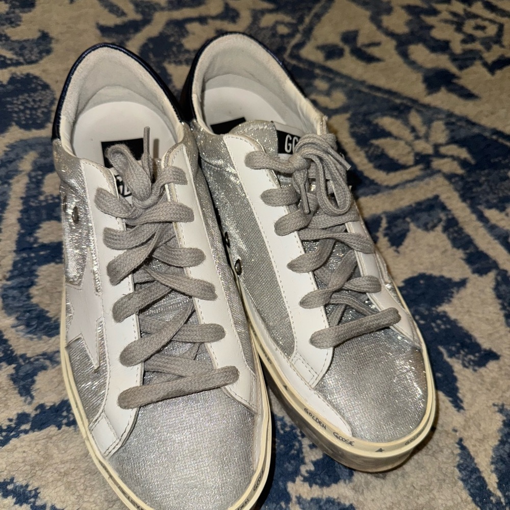 Silver and White GGDB Sneakers